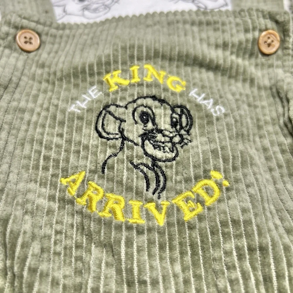 Disney Baby Lion King Simba Corduroy Overalls 2pc Set‎ Green 24M Toddler EUC!!